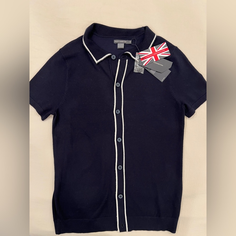 French Connection Navy Blue Button-Up Polo Shirt